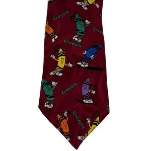 Vintage Crayola 100% Silk Neck Tie O/S Red Crayons Cartoon Teacher Novelty USA